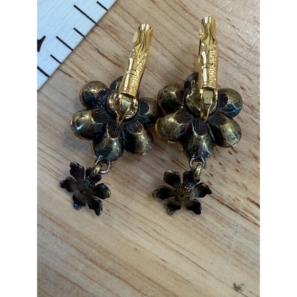 Pink & Purple Floral Swarovski Crystal Earrings By Joan Rivers, Vintage - Picture 6 of 11